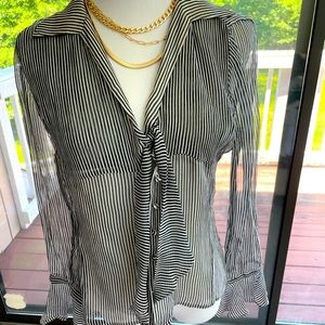 Anne Klein size 2 button down with tie neck and see through sleeves.